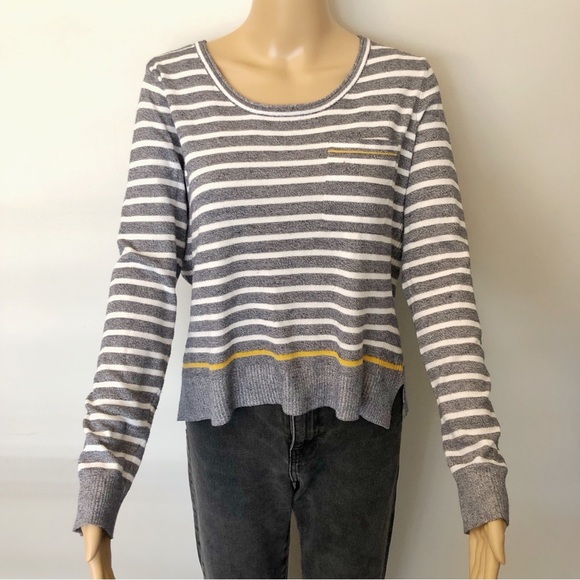 Marie Claire Oversized Relaxed Fit Casual Strips Gray Scoop Neck Sweater. Medium - Picture 2 of 15